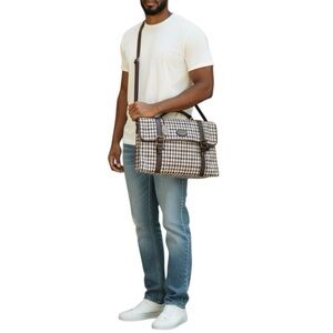 FOSSIL Brown Blue Checkered Leather Laptop Bag